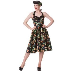 Hell Bunny 50s Style Tropical Floral Halter Dress Size XS
